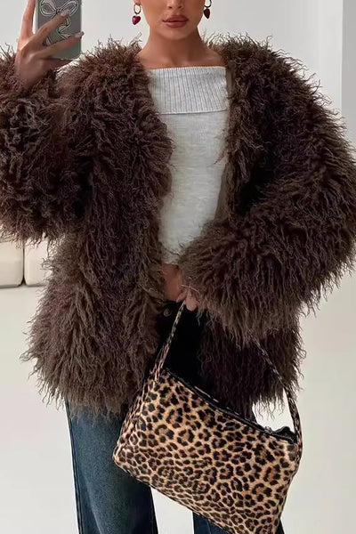 Solid Faux Fur Fringe Jacket